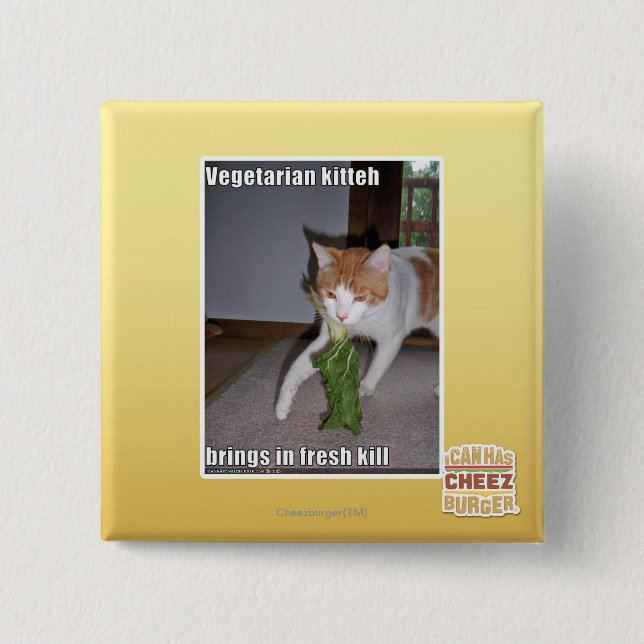 Vegetarian Kitteh Pinback Button (Front)