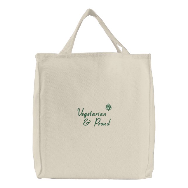 Vegetarian, & Proud Embroidered Tote Bag (Front)