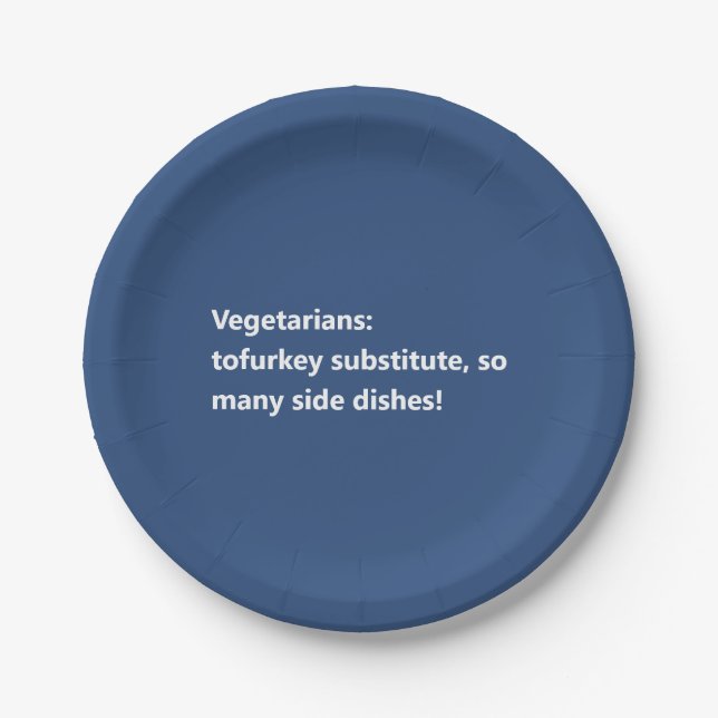 Vegetarian Thanksgiving Poem Minimal Blue Paper Plates (Front)