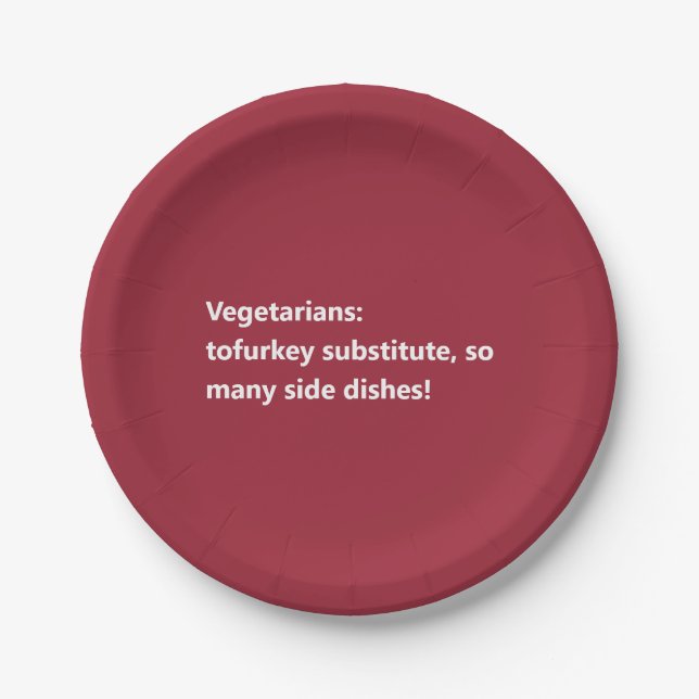 Vegetarian Thanksgiving Poem Minimal Burgundy Paper Plates (Front)