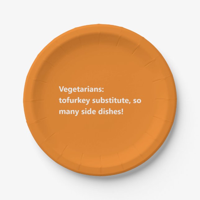 Vegetarian Thanksgiving Poem Minimal Orange Paper Plates (Front)