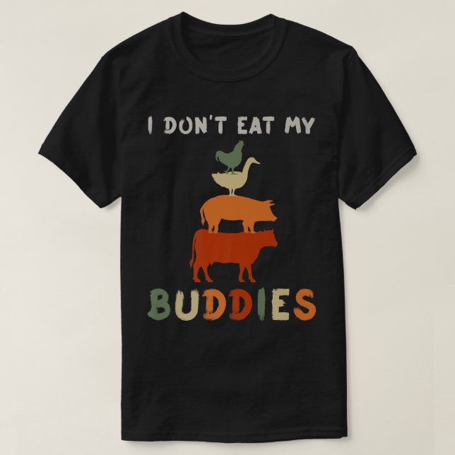 Vegetarian Vegan Animal Lover Cow Pig Goat Friends T-Shirt (Design Front)