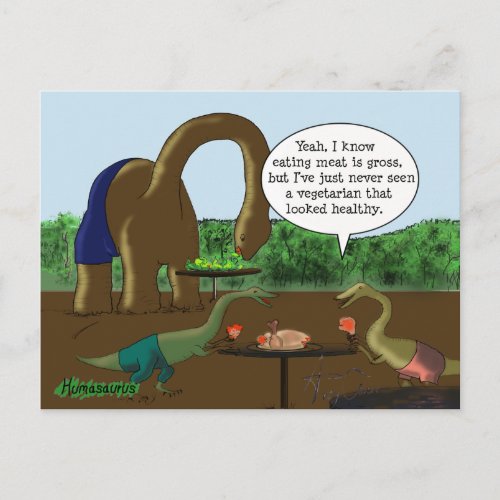 Vegetarian vs Carnivore Funny Dinosaur Postcard