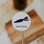Vegetarian Wedding Meal Choice Classic Round Sticker<br><div class="desc">These vegetarian wedding meal choice stickers are perfect for a rustic wedding. The design features a carrot icon with the dish name listed below (optional). Stick these on the front or back of your guests place cards so that they will be served the correct meal at your reception.</div>
