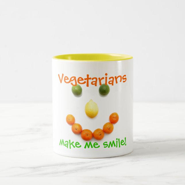 Vegetarians make me smile! Two-Tone coffee mug (Center)