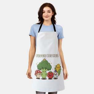 Veggie Besties   Cute Kawaii Cartoon Vegetable  Apron