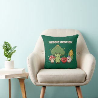 Veggie Besties | Cute Kawaii Cartoon Vegetable Throw Pillow