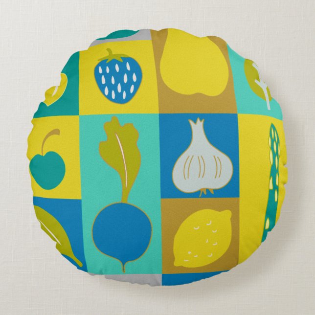Veggie Blocks I Round Pillow (Front)
