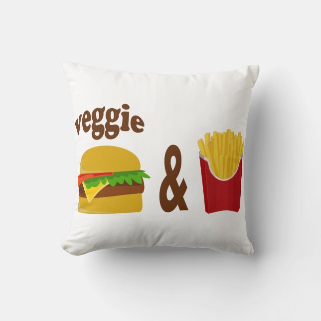 Veggie Burger and Fries Throw Pillow (Front)