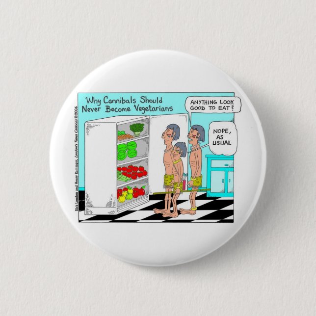 Veggie Cannibals Funny Offbeat Cartoon Gifts Button (Front)