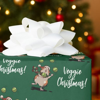 Veggie Christmas! Cute Guinea Pig Juggling Sprouts Wrapping Paper