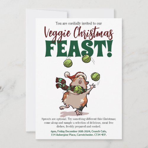 Veggie Christmas Feast Guinea Pig Juggling Sprouts Invitation
