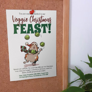 Veggie Christmas Feast Guinea Pig Juggling Sprouts Invitation