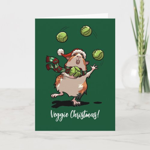 Veggie Christmas Guinea Pig Juggling Sprouts Card
