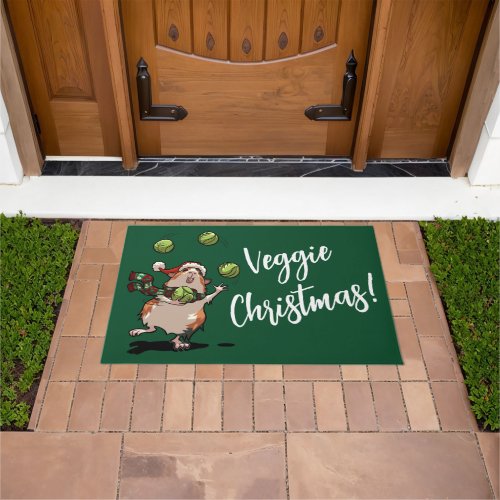 Veggie Christmas Guinea Pig Juggling Sprouts Doormat