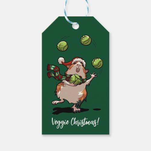 Veggie Christmas Guinea Pig Juggling Sprouts Gift Tags