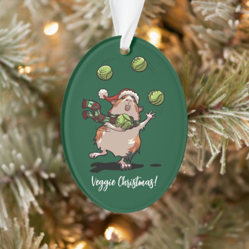 Veggie Christmas Guinea Pig Juggling Sprouts Ornament