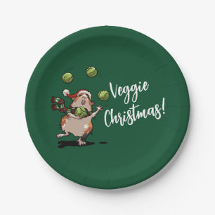 Veggie Christmas! Guinea Pig Juggling Sprouts Paper Plates