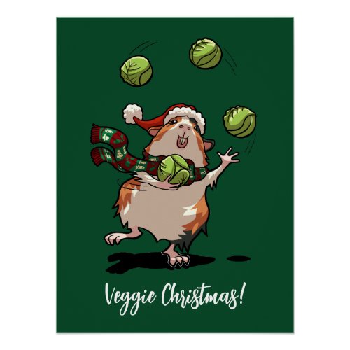 Veggie Christmas Guinea Pig Juggling Sprouts Poster