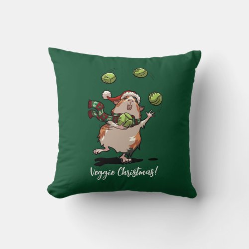 Veggie Christmas Guinea Pig Juggling Sprouts Throw Pillow