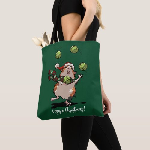 Veggie Christmas Guinea Pig Juggling Sprouts Tote Bag