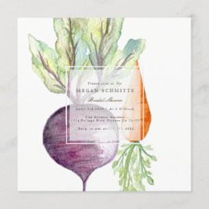 Veggie Duo Beet & Carrot Watercolor Bridal Shower Invitation
