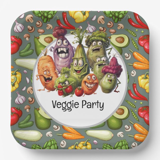 Veggie Party for vegetarian funny  Paper Plates (Front)