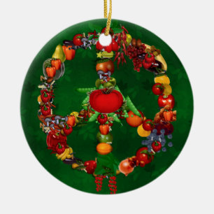 Veggie Peace Sign Ceramic Ornament
