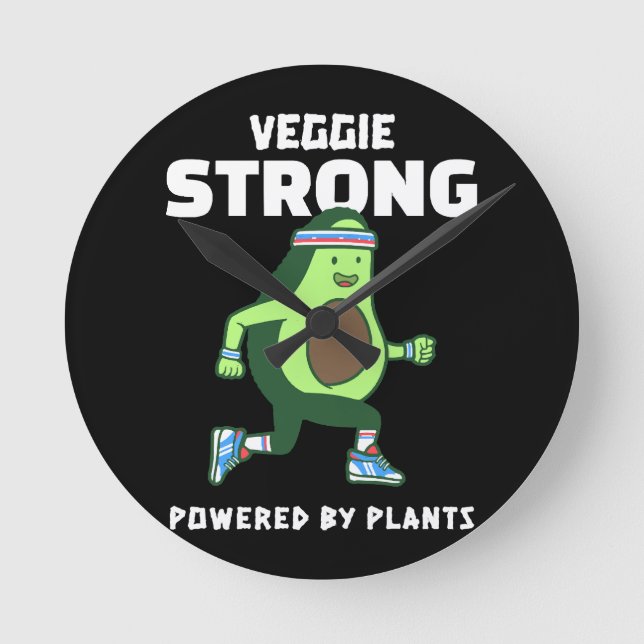 Veggie Strong, Powered by plants Round Clock (Front)
