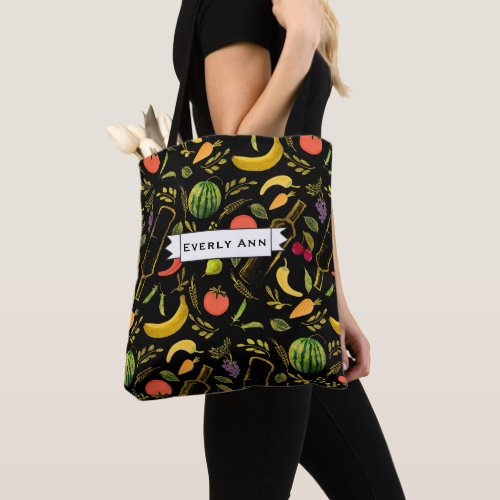 Veggies and Gold Bottles Foodie Hipster Pattern Tote Bag