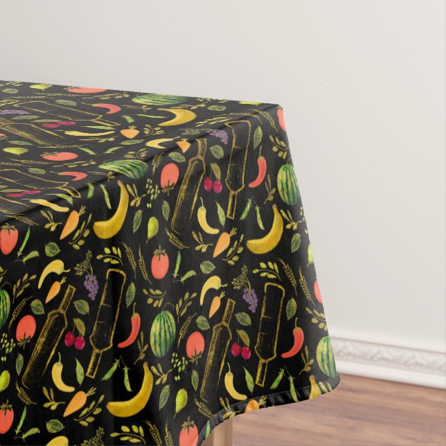 Veggies and Gold Bottles Foodie Hipster Tablecloth (In Situ)