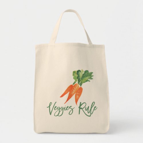 Veggies Rule Watercolor Carrots Grocery Shopping Tote Bag