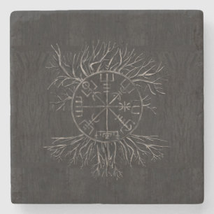 Vegvisir and Tree of life Yggdrasil Stone Coaster