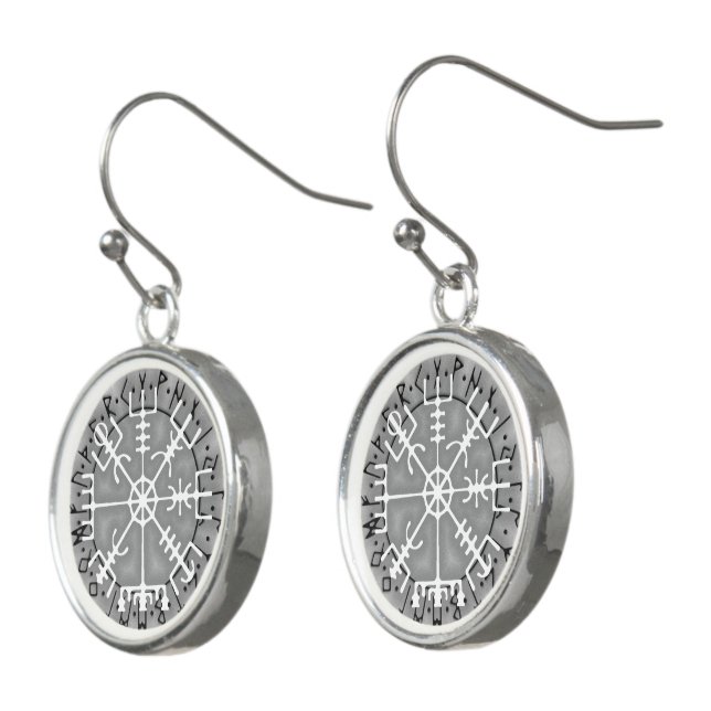 Vegvísir Icelandic magical amulet stave Earrings (Angled)