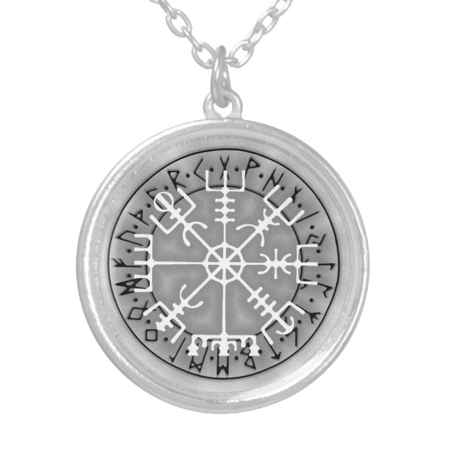 Vegvísir Icelandic magical amulet stave Silver Plated Necklace (Front)
