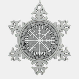 Vegvísir Icelandic magical amulet stave Snowflake Pewter Christmas Ornament