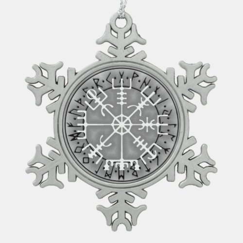 Vegvsir Icelandic magical amulet stave Snowflake Pewter Christmas Ornament