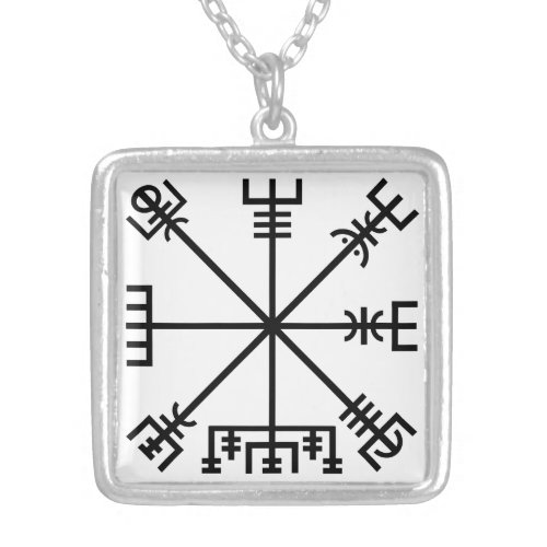 Vegvisir Icelandic Viking Staves Black Sigil Silver Plated Necklace