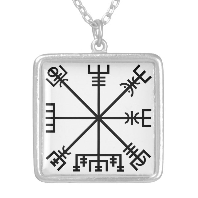 Vegvisir Icelandic Viking Staves Black Sigil Silver Plated Necklace (Front)