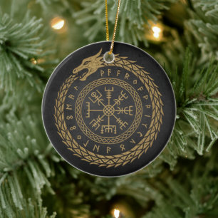 Vegvisir Norse Serpent Rune Circle Design Ceramic Ornament
