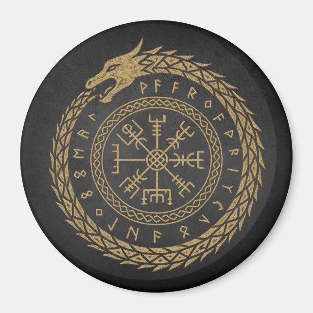 Vegvisir Norse Serpent Rune Circle Design Magnet (Front)