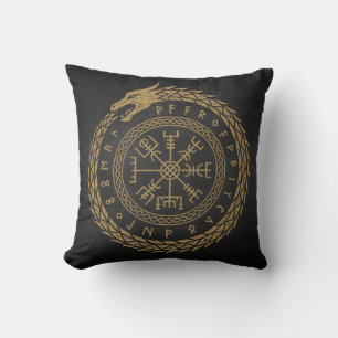 Vegvisir Norse Serpent Rune Circle Design Throw Pillow