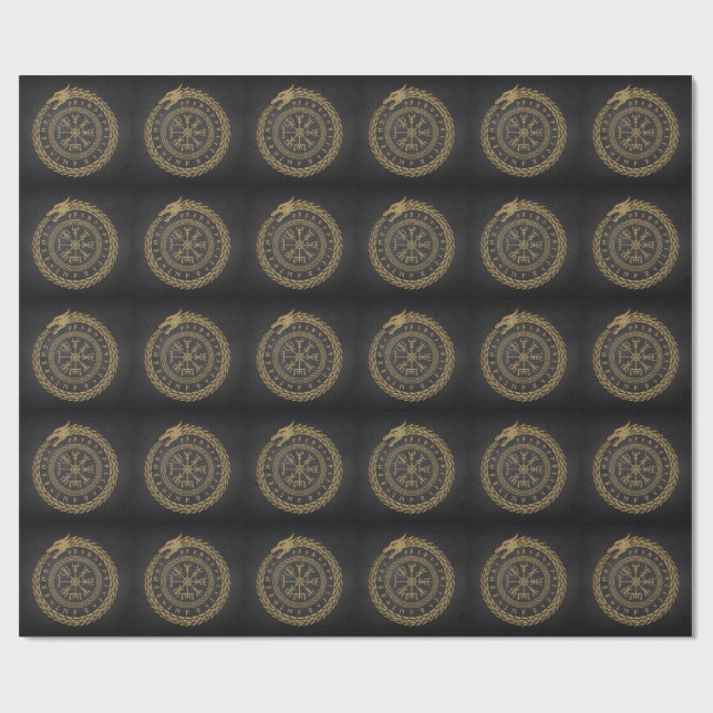 Vegvisir Norse Serpent Rune Circle Design Wrapping Paper (Flat)