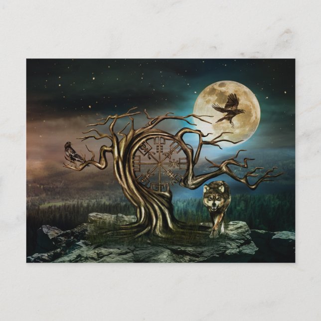 Vegvisir Tree Moon landscape Holiday Postcard (Front)