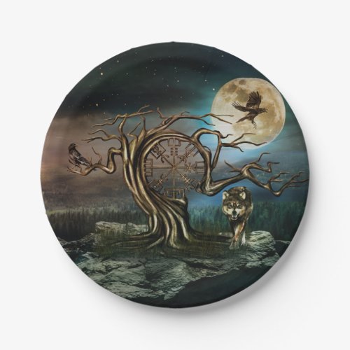 Vegvisir Tree Moon landscape Paper Plates