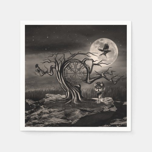 Vegvisir Tree Moon landscape _ sepia Napkins