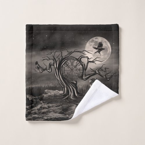 Vegvisir Tree Moon landscape _ sepia Wash Cloth