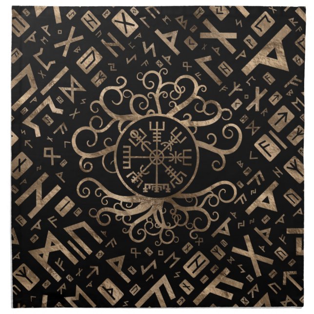 Vegvisir Tree of life Yggdrasil and Runes Cloth Napkin (Front)