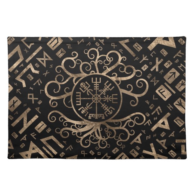 Vegvisir Tree of life Yggdrasil and Runes Cloth Placemat (Front)