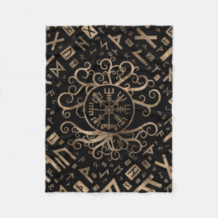 Vegvisir Tree of life Yggdrasil and Runes Fleece Blanket